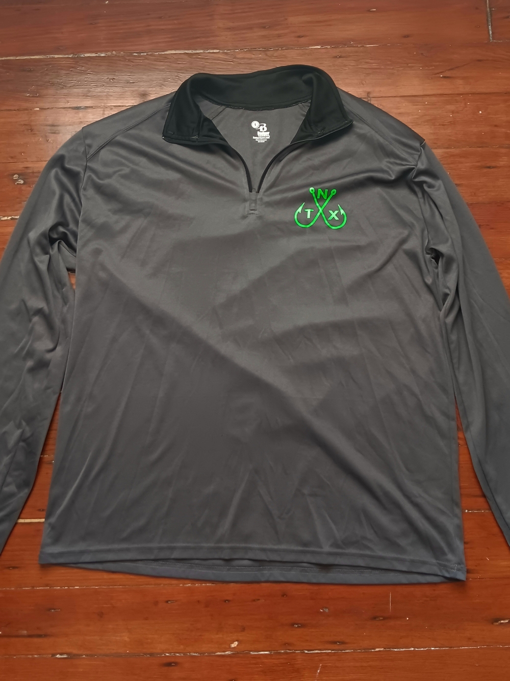 BADGER SPORT MEN’S (L) GRAY QUARTER ZIP GOLF PERFORMANCE PULLOVER TX LOGO